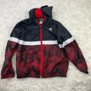 AND1 Youth Boys Small 6/7 Windbreaker Performance Red Black Jacket Hoodie Zip Up